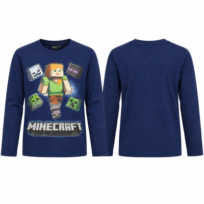 Minecraft Alex Jungen Langarmshirt Baumwolle Blau oder Grau 116–146 - WS-Trend.de