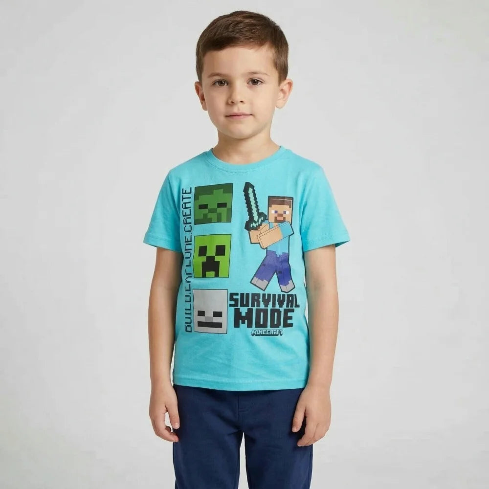Minecraft Creeper Steve Kinder T-Shirt Kurzarm Shirt Baumwolle Gr. 116 - WS-Trend.de