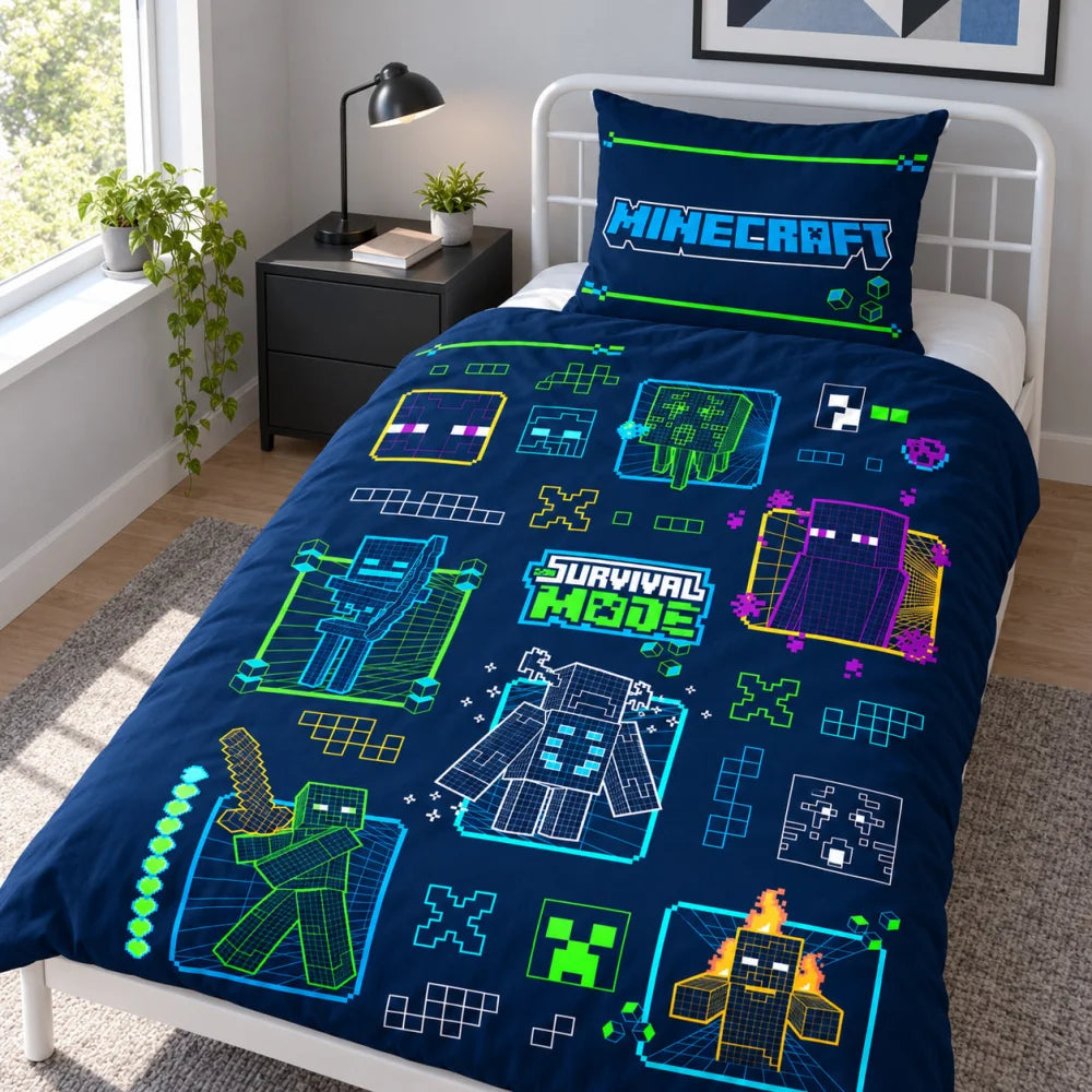 Minecraft Survival Mode Bettwäsche 135-140x200 + 63x63 cm - WS-Trend.de