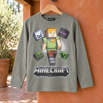 Minecraft Alex Jungen Langarmshirt Baumwolle Blau oder Grau 116–146 - WS-Trend.de