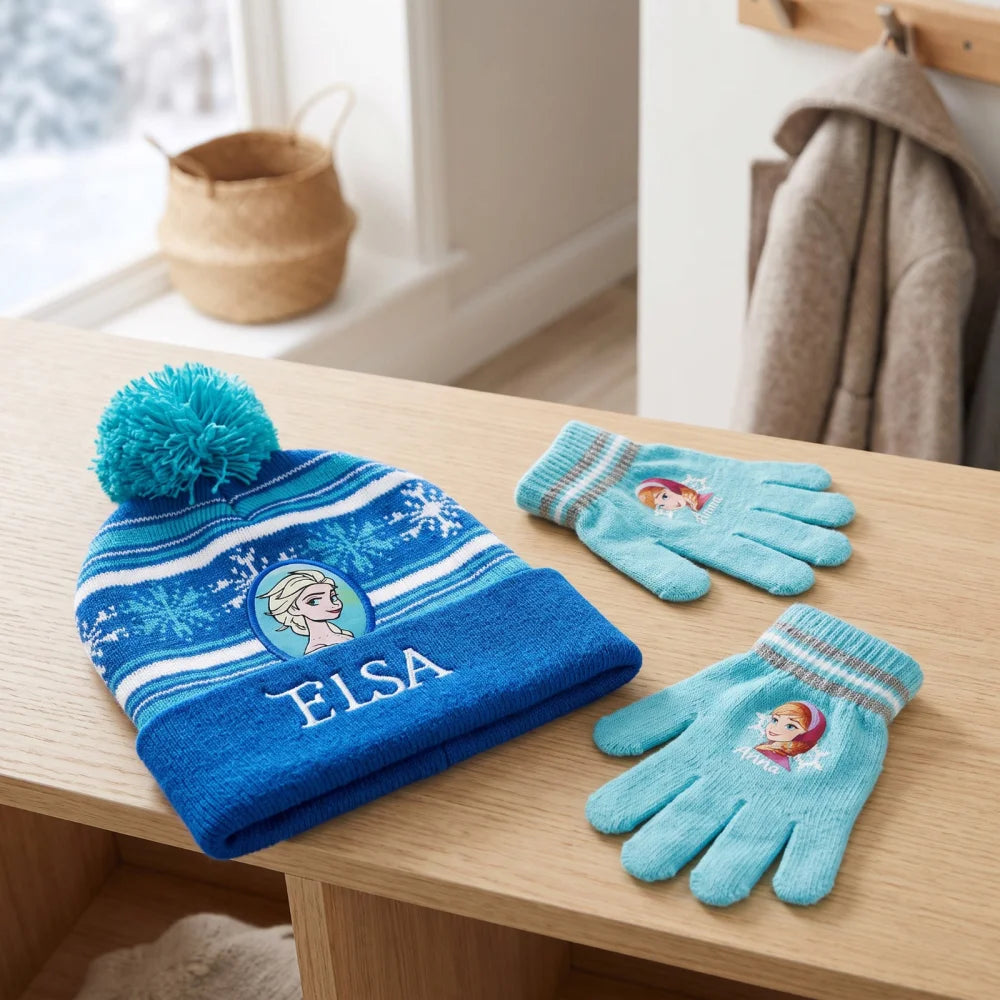 Disney Die Eiskönigin Elsa & Anna Mütze mit Handschuhen Blau 52–54 cm - WS-Trend.de
