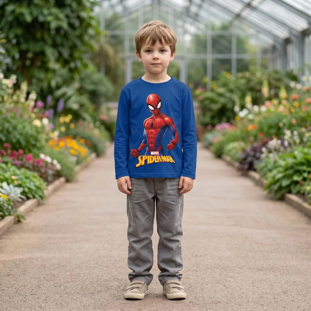 Marvel Spider-Man Jungen Langarmshirt Baumwolle Dunkelblau oder Hellblau 98–128 - WS-Trend.de