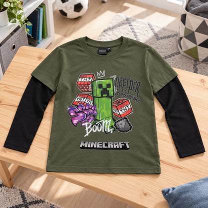Minecraft Creeper Boom Langarmshirt oliv-schwarz - WS-Trend.de