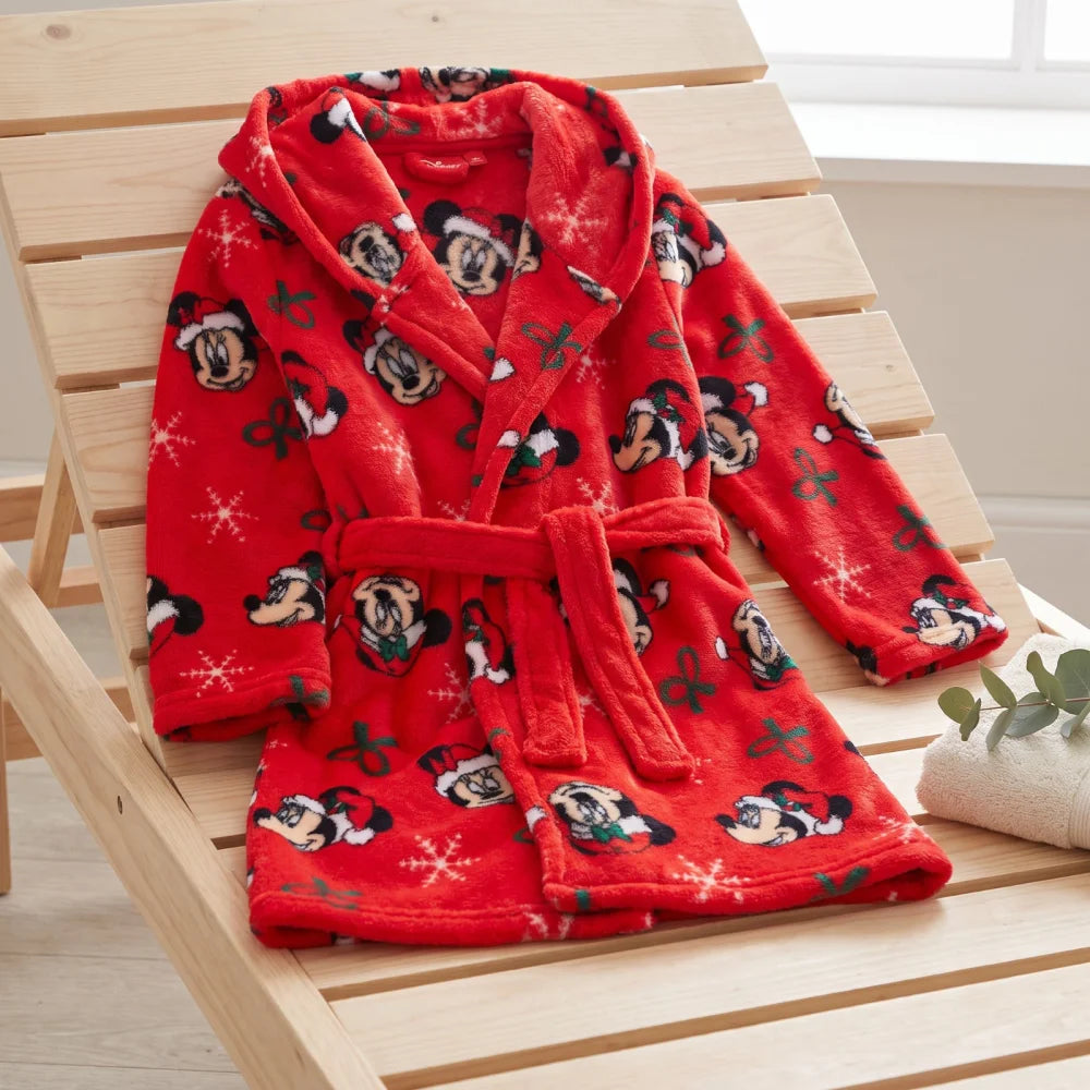 Disney Mickey & Minnie Maus Kinder Coral-Fleece Bademantel Weihnachten Gr. 98–128 - WS-Trend.de