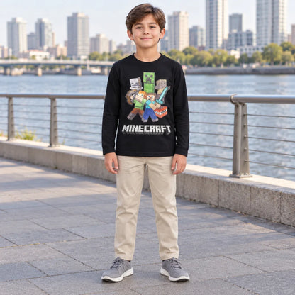 Minecraft Steve Alex Creeper Jungen Langarmshirt Baumwolle Grün oder Schwarz 116–146 - WS-Trend.de
