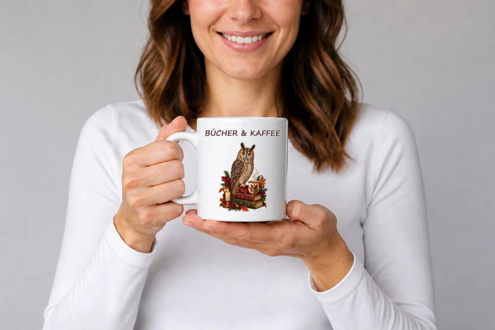 Bücher & Kaffee Eule Tasse – Keramikbecher 325 ml für Leseratten - WS-Trend.de