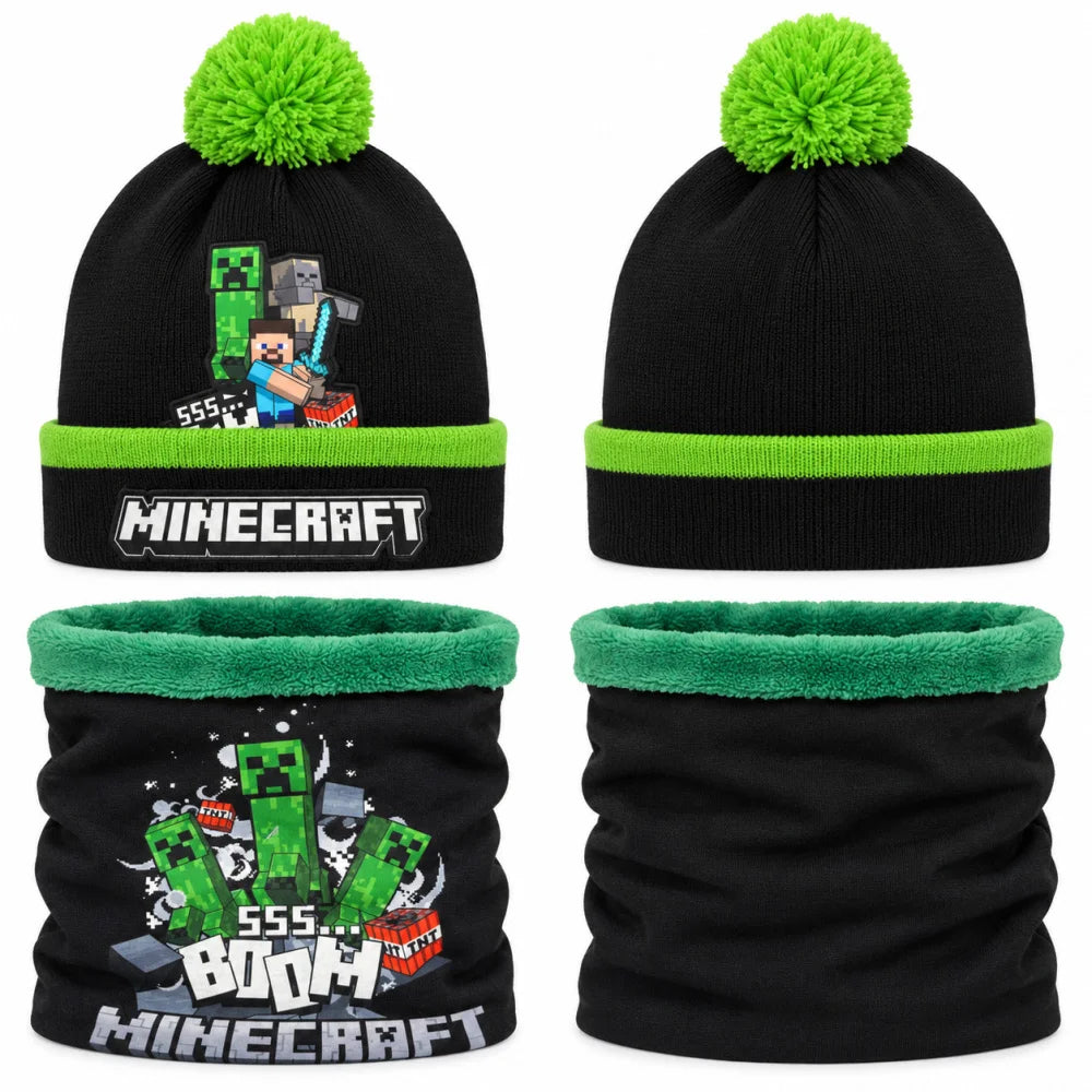 Minecraft Creeper Winterset: Bommelmütze und Snood Größe 54/56 - WS-Trend.de