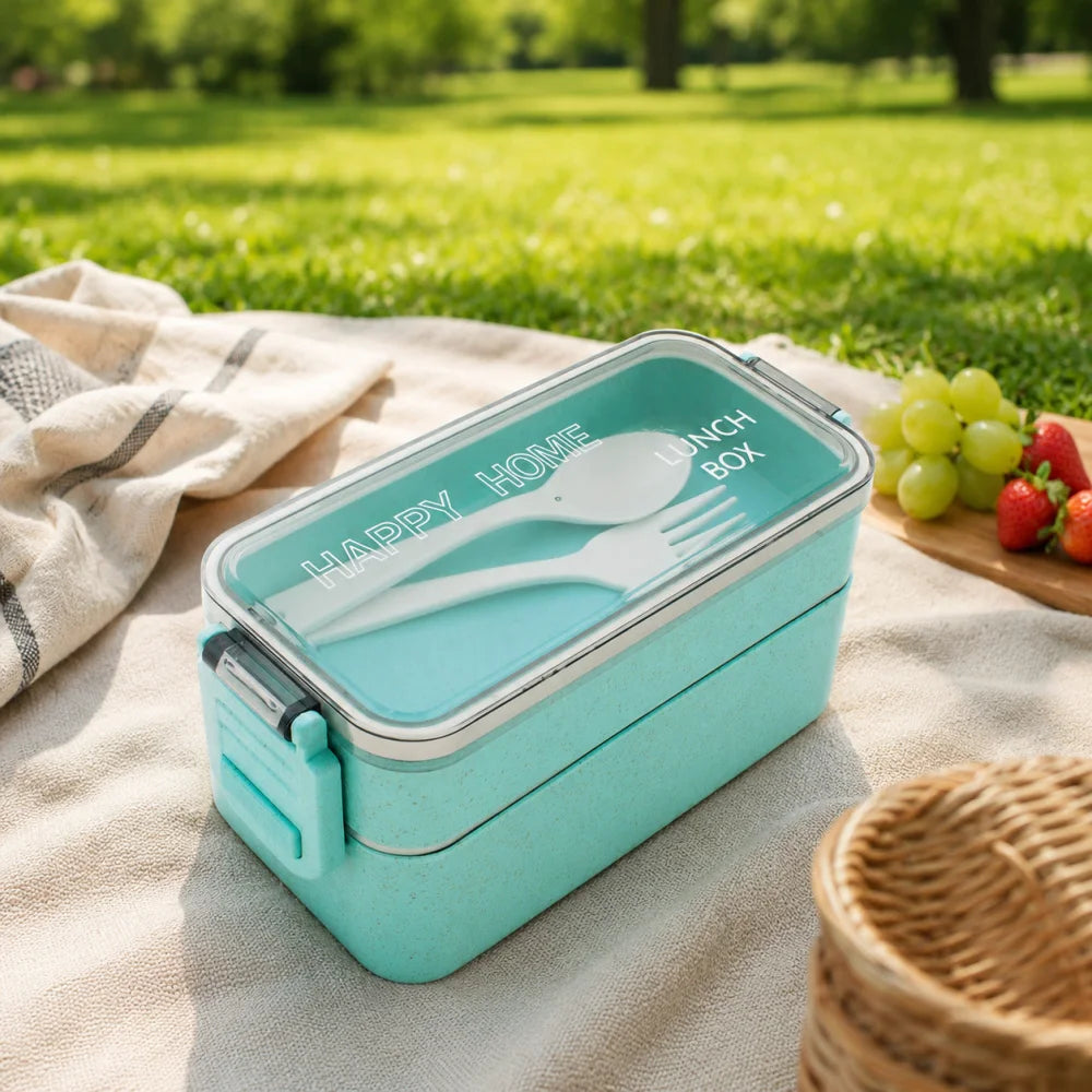 Lunchbox WS-Trend 3-teiliges Kinder-Lunch-Set – Brotdose 750 ml Doppel-Fächer Besteck - WS-Trend.de