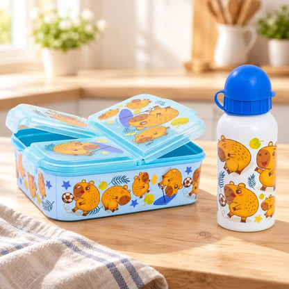 Storline Capibara 2 tlg Kinder Set 3 Kammern Brotdose Alu-Trinkflasche 400 ml - WS-Trend.de