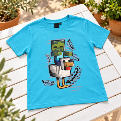 Minecraft Zombie und Huhn T-Shirt türkis - WS-Trend.de