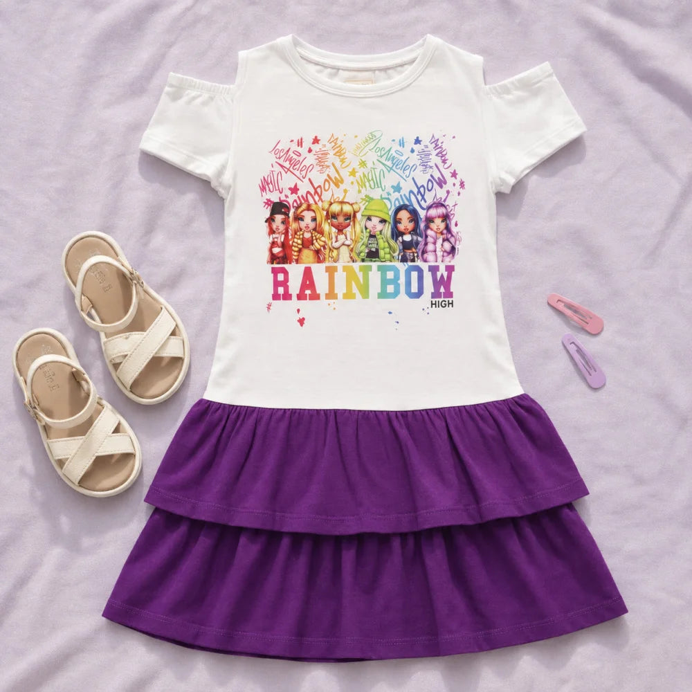Rainbow High Mädchen Kinder Sommerkleid kurzes Kleid 104 -110 Baumwolle - WS-Trend.de