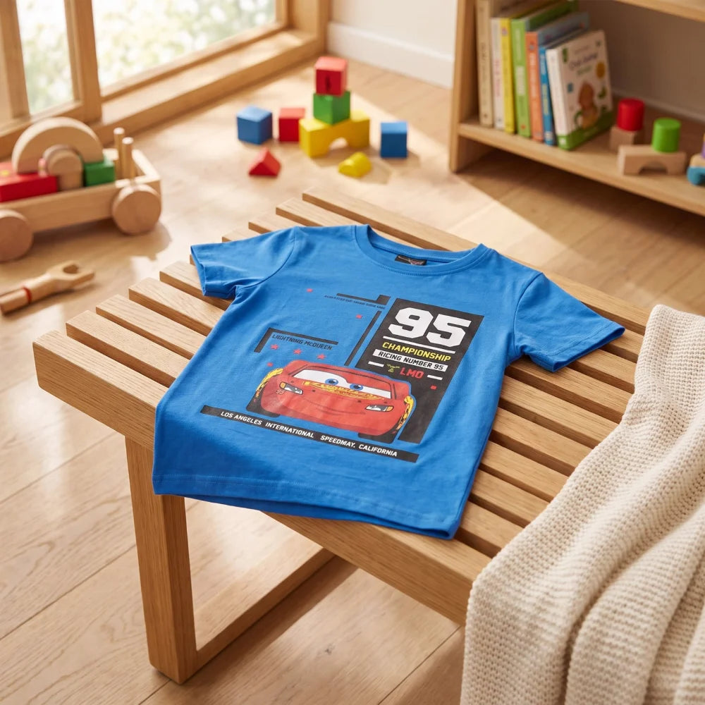 Disney Cars Lightning McQueen Kinder T-Shirt Kurzarm Shirt 98 bis 128 Weiß Blau - WS-Trend.de