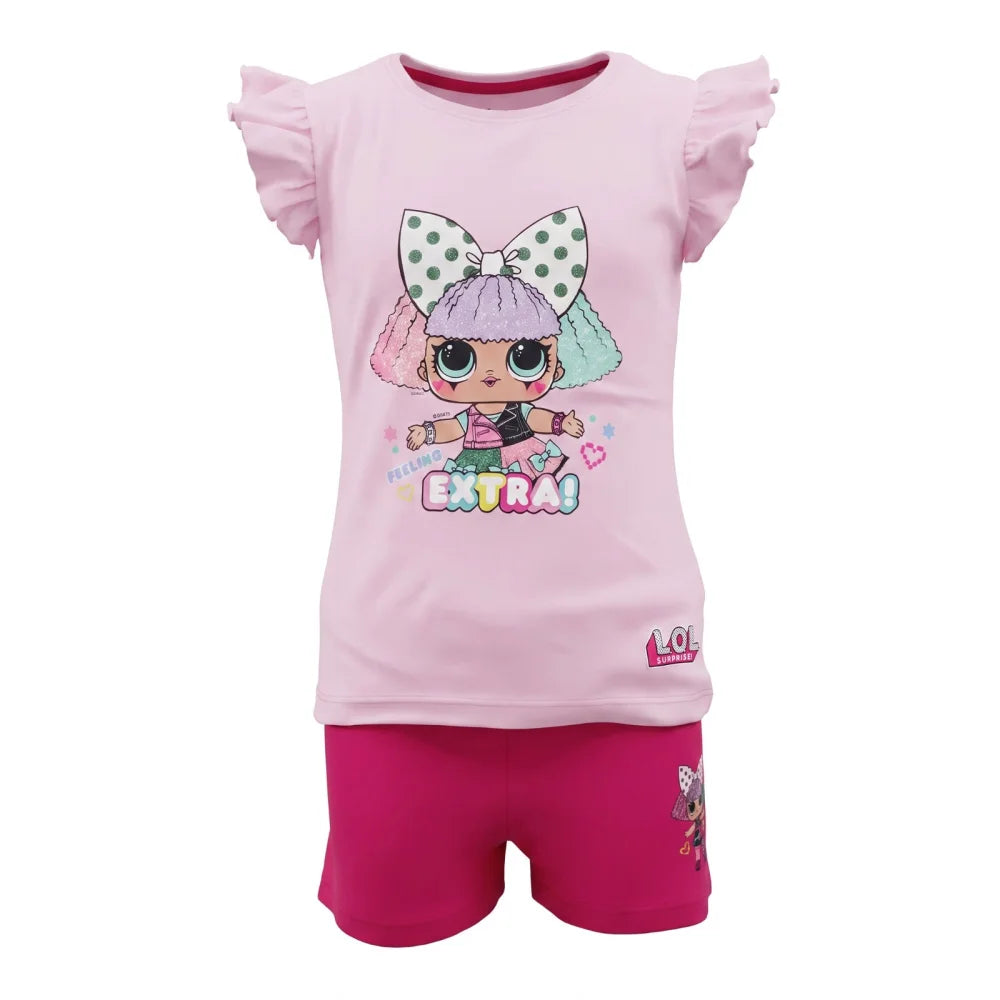 LOL Surprise Kinder kurzarm Schlafanzug Pyjama 98 bis 122 Baumwolle Grün Rosa - WS-Trend.de