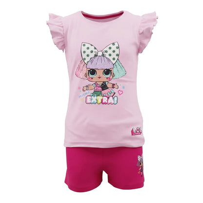 LOL Surprise Kinder kurzarm Schlafanzug Pyjama 98 bis 122 Baumwolle Grün Rosa - WS-Trend.de