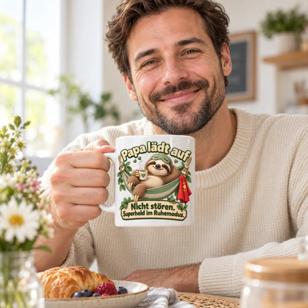 WS-Trend Faultierpapa Kaffeetasse Keramik 330 ml Geschenk zum Vatertag - WS-Trend.de