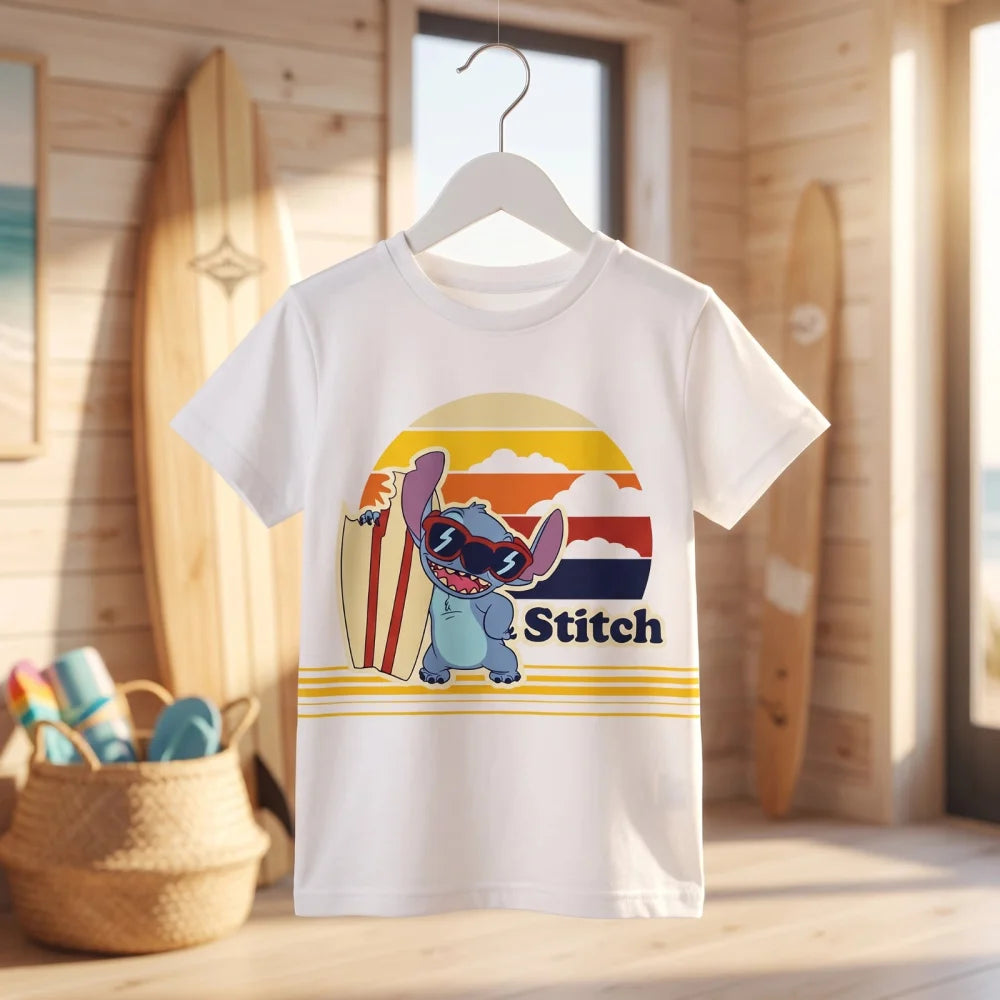 Disney Stitch T-Shirt Kurzarm Kinder Jungen Shirt 98-134 100% Baumwolle Blau Weiß - WS-Trend.de