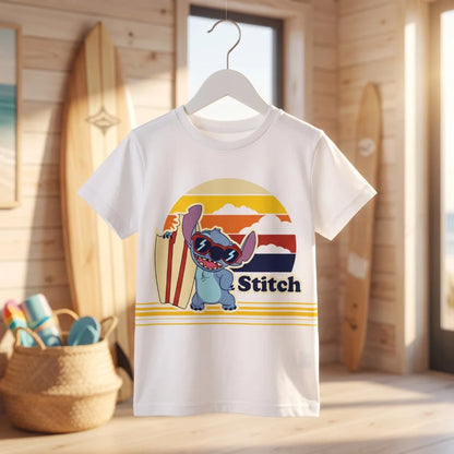 Disney Stitch T-Shirt Kurzarm Kinder Jungen Shirt 98-134 100% Baumwolle Blau Weiß - WS-Trend.de
