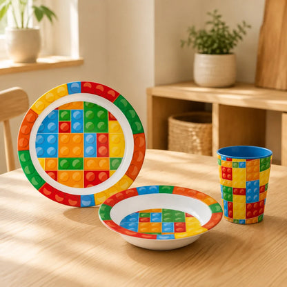 Klemmbausteine Bausteine 3 tlg. Kinder Frühstücks-Set Teller Schüssel Becher - WS-Trend.de