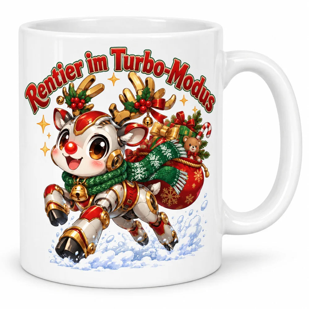 WS-Trend Mecha-Rentier Anime Weihnachtstasse Keramik 330 ml mit Spruch - WS-Trend.de