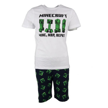 Schlafanzug Minecraft Creeper Kinder kurzer Pyjama Gr. 116 -128 - WS-Trend.de