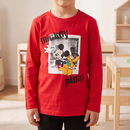 Print-Shirt Disney Mickey Maus Kinder Jungen Langarm Shirt Langarmshirt Gr. 98-128 - WS-Trend.de