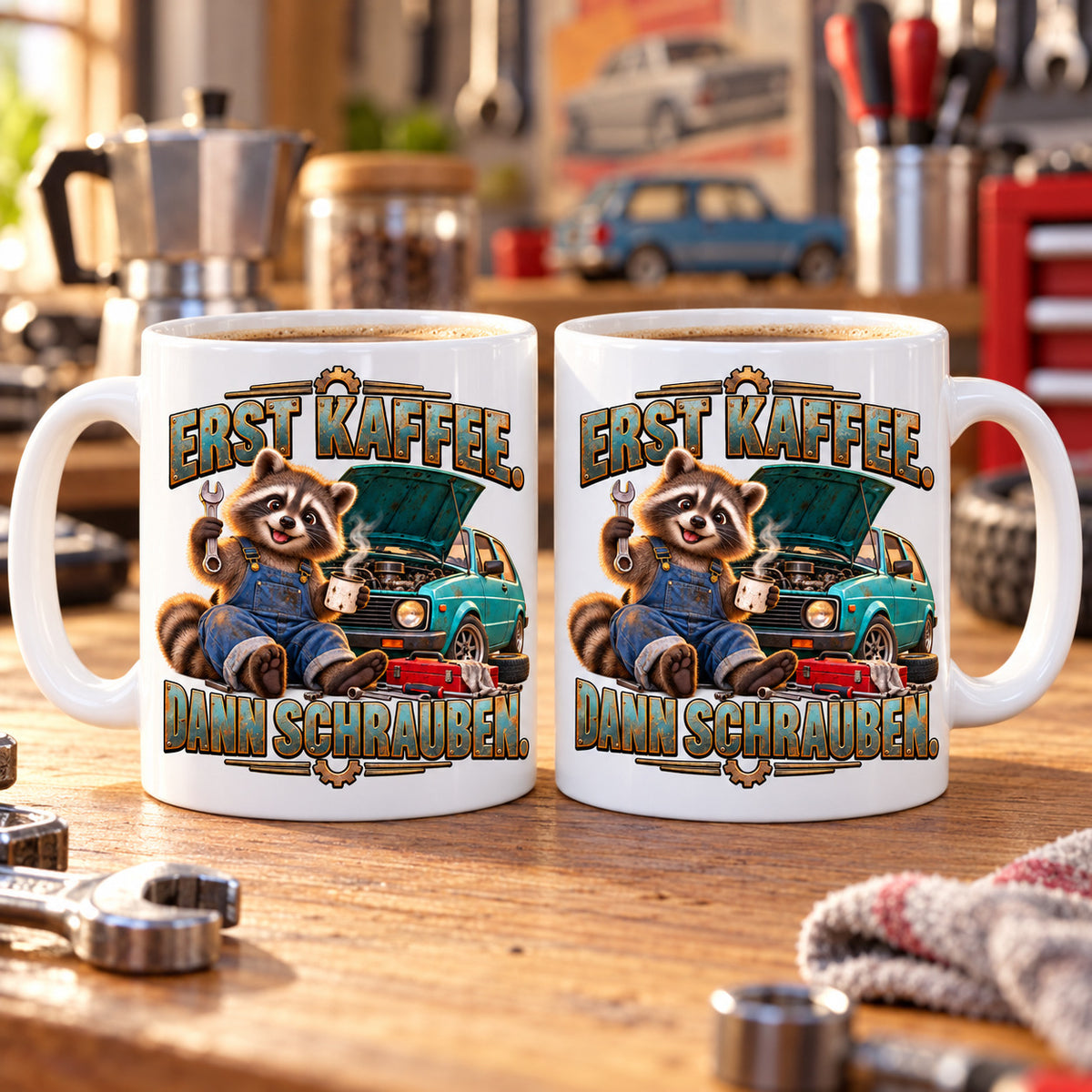 Auto Tasse Spruch Keramik 330 ml Geschenk für Autofan beidseitig Druck