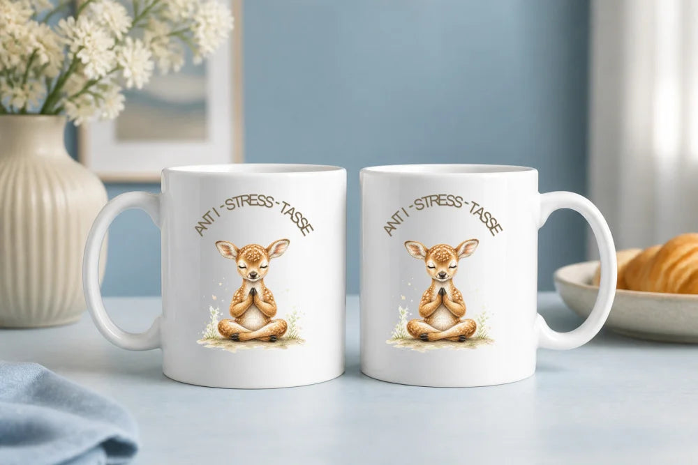 Anti-Stress-Tasse Rehkitz Aquarell 325 ml Keramik Geschenk - WS-Trend.de