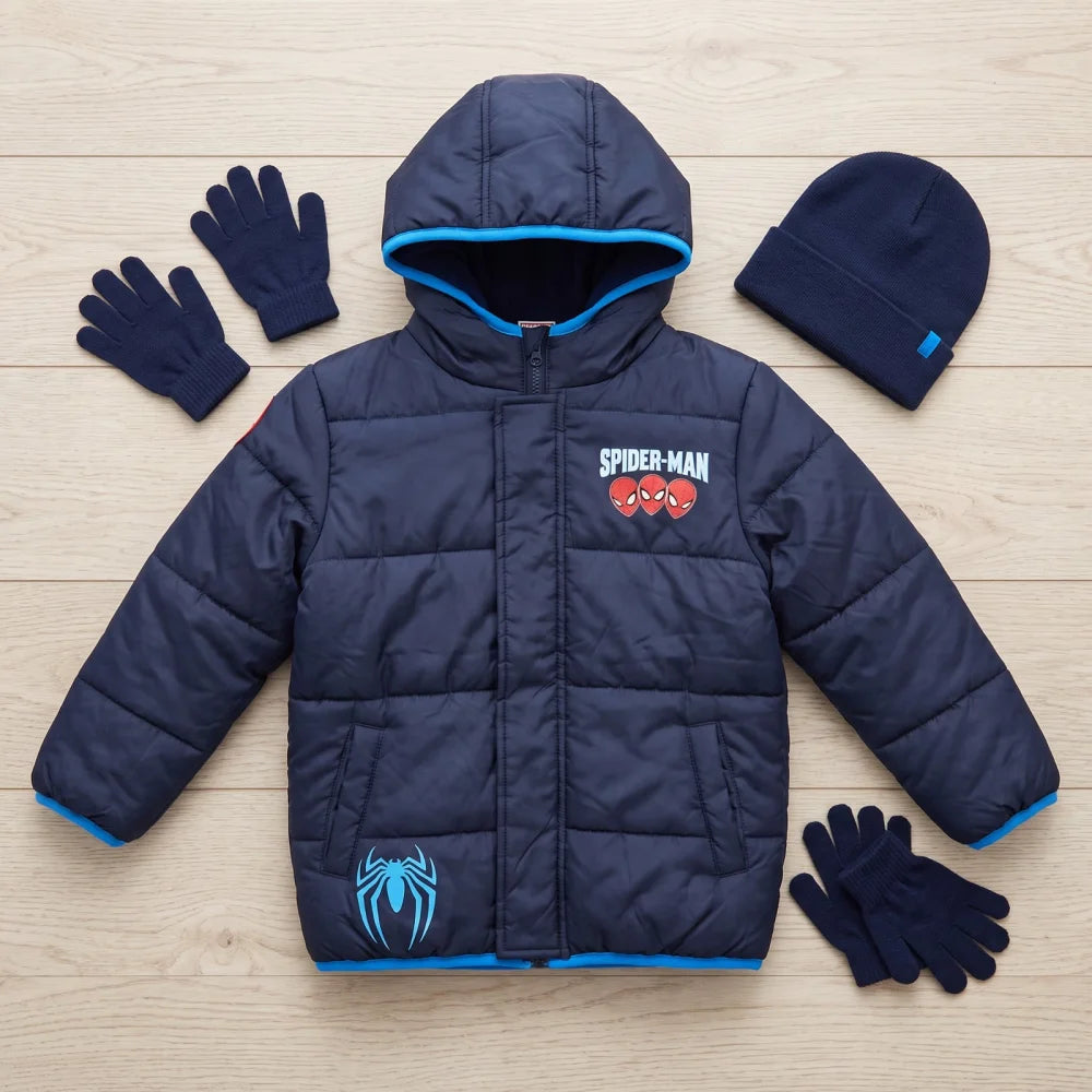 Marvel Spiderman Kinder Winterjacke Jungen Jacke mit Kapuze Gr. 98 bis 128 - WS-Trend.de