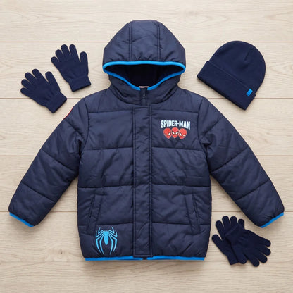 Marvel Spiderman Kinder Winterjacke Jungen Jacke mit Kapuze Gr. 98 bis 128 - WS-Trend.de