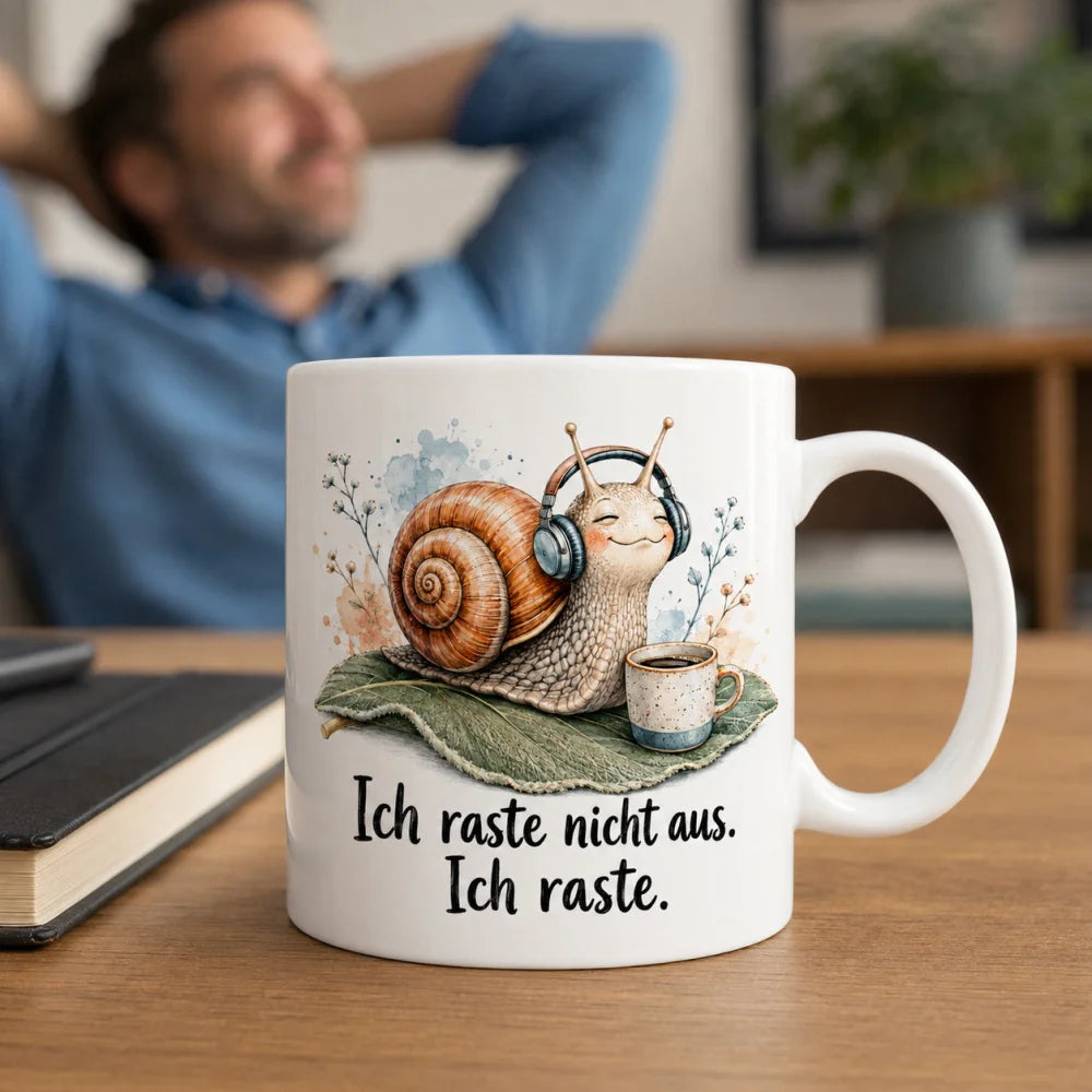 Schnecke Anti-Stress-Tasse - lustiger Spruch - weiß aus Keramik 330 ml - WS-Trend.de