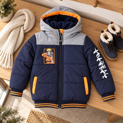 Winterjacke Naruto Shippuden Jungen mit Kapuze Blau Grau Gr. 104 - WS-Trend.de