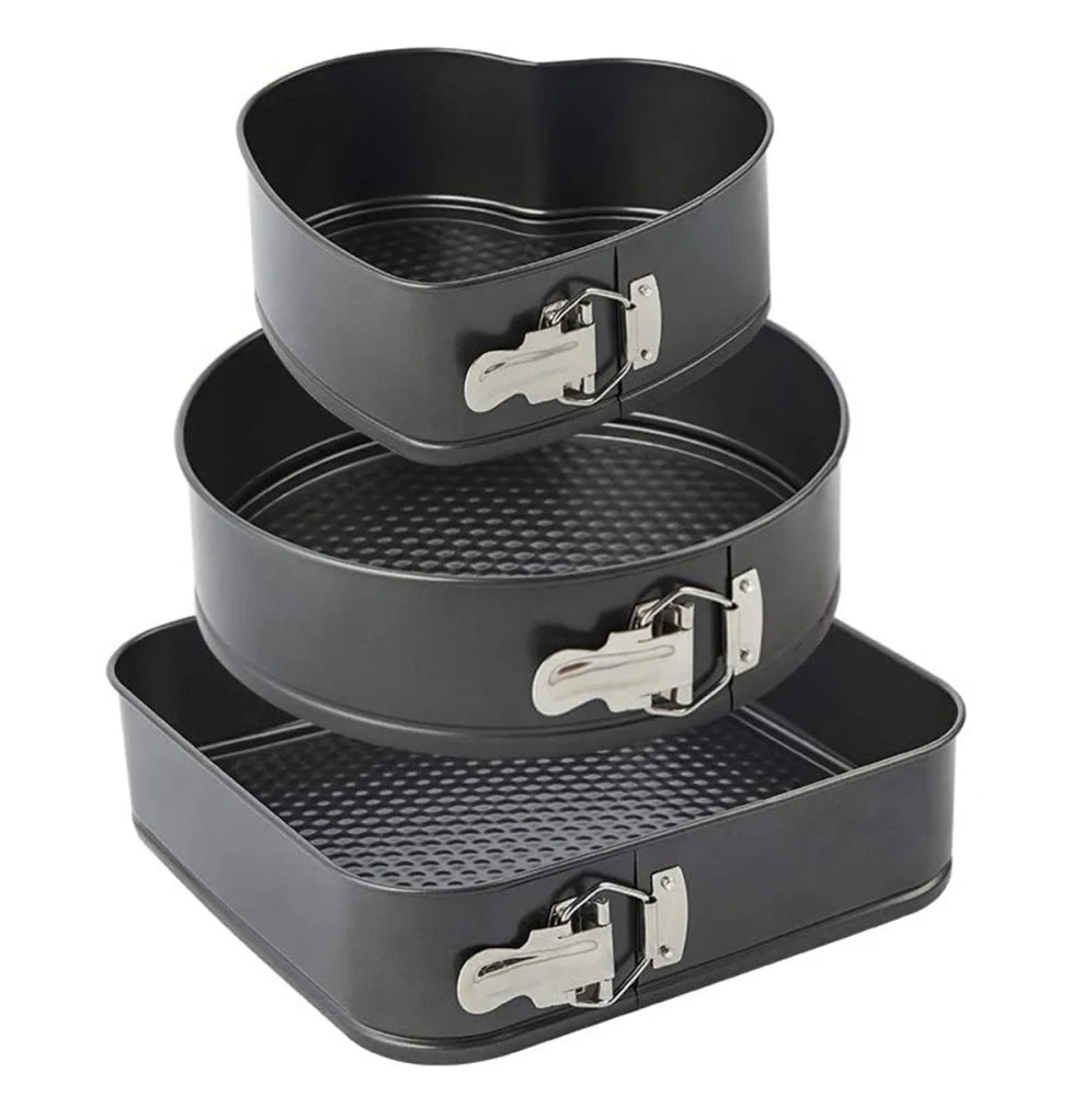 3-teiliges Springform-Set Schwarz Rund Herz Quadratisch aus Kohlenstoffstahl - WS-Trend.de