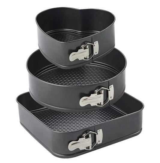 3-teiliges Springform-Set Schwarz Rund Herz Quadratisch aus Kohlenstoffstahl - WS-Trend.de