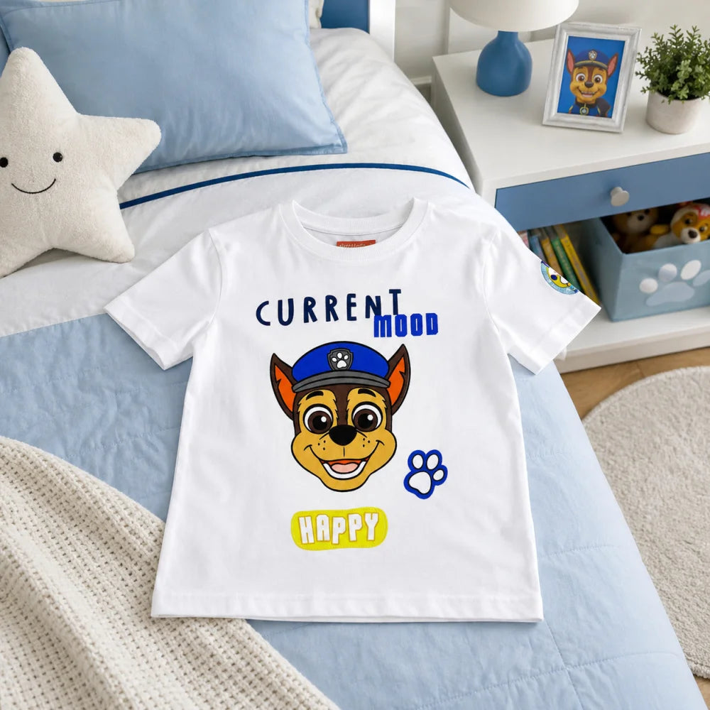 Print-Shirt PAW PATROL Chase Jungen T-Shirt kurzarm 98–128 Baumwolle Grau/Weiß - WS-Trend.de
