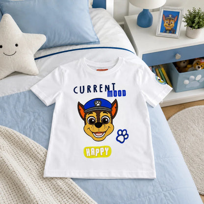 Print-Shirt PAW PATROL Chase Jungen T-Shirt kurzarm 98–128 Baumwolle Grau/Weiß - WS-Trend.de