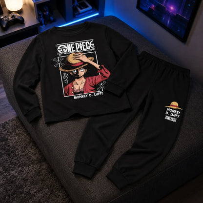 Anime One Piece Ruffy Jungen Schlafanzug Pyjama Shirt Hose Gr. 128-152 - WS-Trend.de