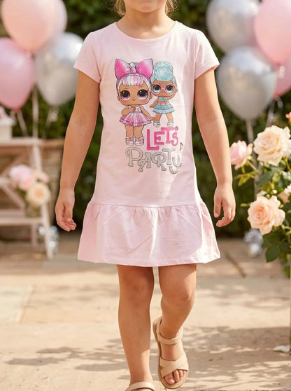 LOL Surprise Kinder Sommerkleid Kleid kurz Rosa Pink 100% Baumwolle Kurzarm - WS-Trend.de