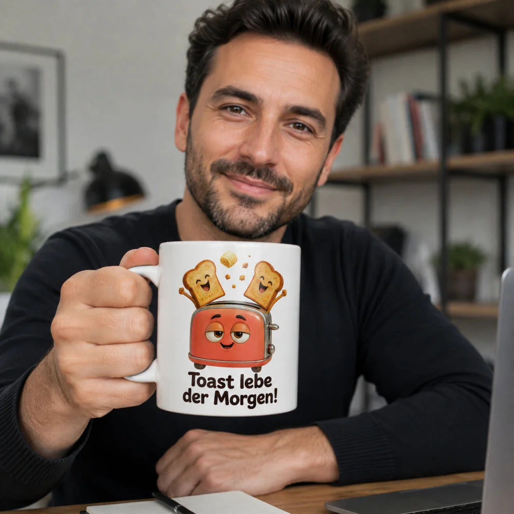 Morgen-Toaster Tasse - kreatives 3D-Motiv - 330 ml beidseitig bedruckt - WS-Trend.de