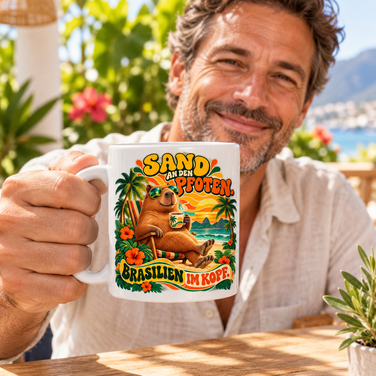 Brasilien Tasse Keramik 330 ml Spruch Geschenk Kaffee Urlaub Tiermotiv