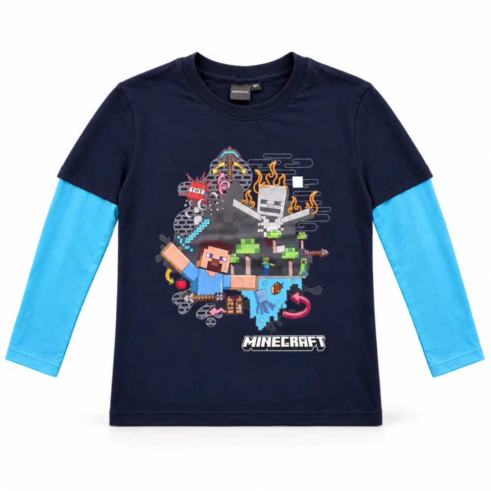 Minecraft Steve und Creeper Langarmshirt blau-türkis - WS-Trend.de