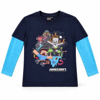Minecraft Steve und Creeper Langarmshirt blau-türkis - WS-Trend.de