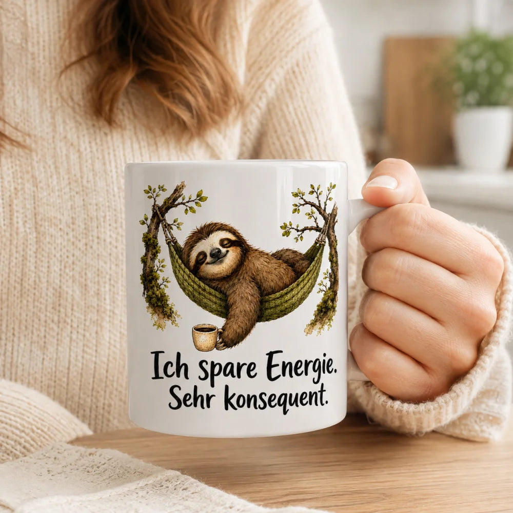 Faultier Anti-Stress-Tasse - lustiger Spruch - weiß aus Keramik 330 ml - WS-Trend.de