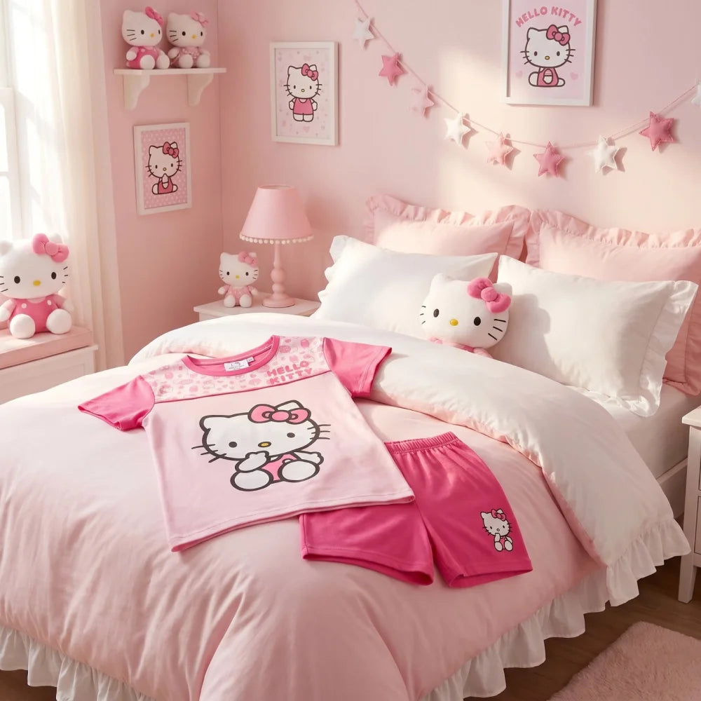 Hello Kitty Kinder Mädchen Schlafanzug Pyjama Shirt Shorts Gr. 98-128 Baumwolle - WS-Trend.de