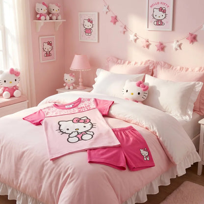 Hello Kitty Kinder Mädchen Schlafanzug Pyjama Shirt Shorts Gr. 98-128 Baumwolle - WS-Trend.de