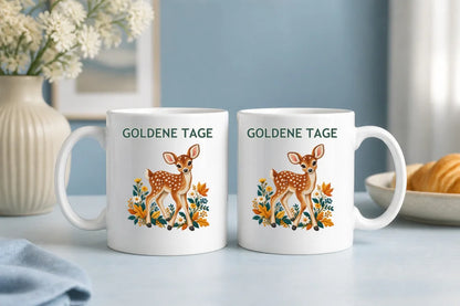 Goldene Tage Reh Tasse – Keramikbecher 325 ml im Stickerei-Look - WS-Trend.de