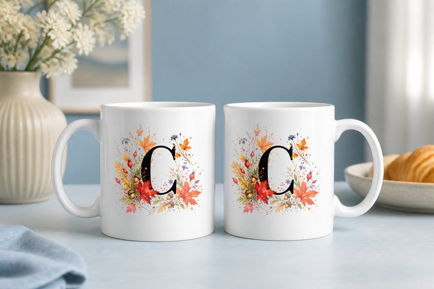 Herbst Tasse A-Z Buchstaben 325 ml Keramik Geschenkidee personalisiert