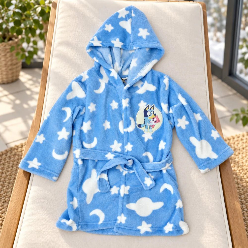 Bluey Kinder Hausmantel Bademantel mit Kapuze Coral Fleece Gr. 98-116 - WS-Trend.de