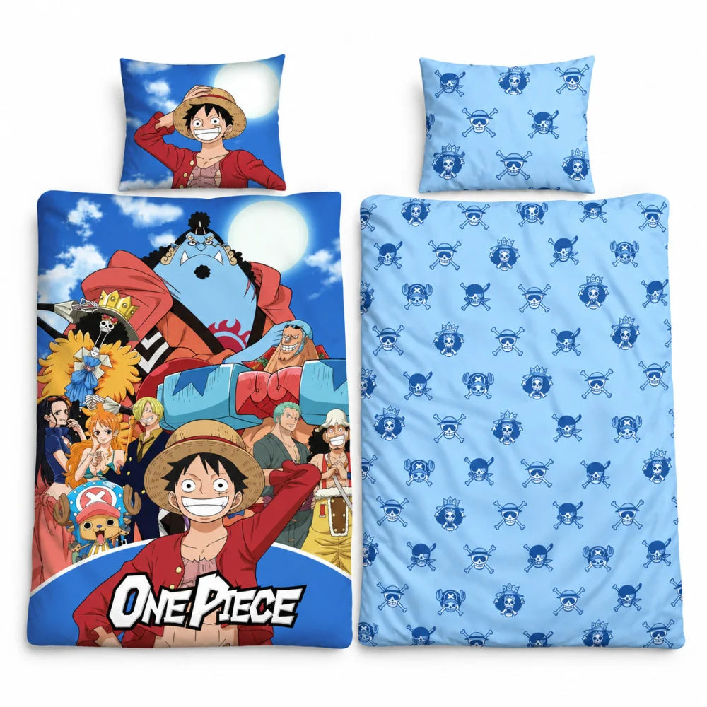 One Piece Ruffy Crew Wendebettwäsche blau 135-140x200 + 65x65 cm - WS-Trend.de