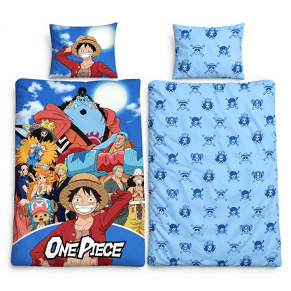 One Piece Ruffy Crew Wendebettwäsche blau 135-140x200 + 65x65 cm - WS-Trend.de