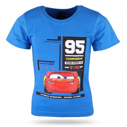 Disney Cars Lightning McQueen Kinder T-Shirt Kurzarm Shirt 98 bis 128 Weiß Blau - WS-Trend.de